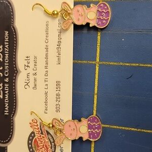 Bunny Egg Enamel Tone 1/3" Earrings Easter Spring Rabbit